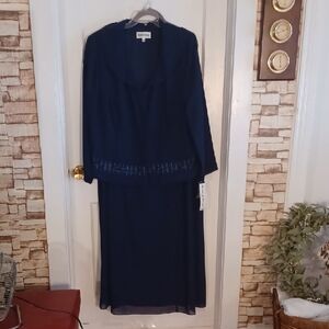 Danny & Nicole Navy Dress Ensemble Sleeveless Dress Jacket Set 22W